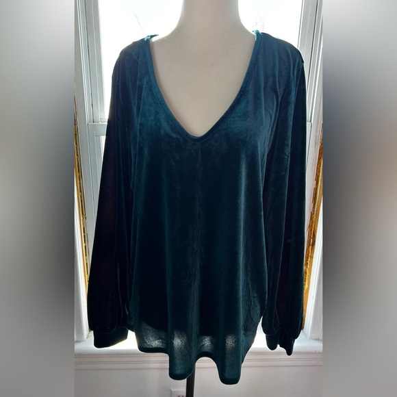BNWT Cleo size L velvet greenish/blue long-sleeve shirt - Picture 1 of 10